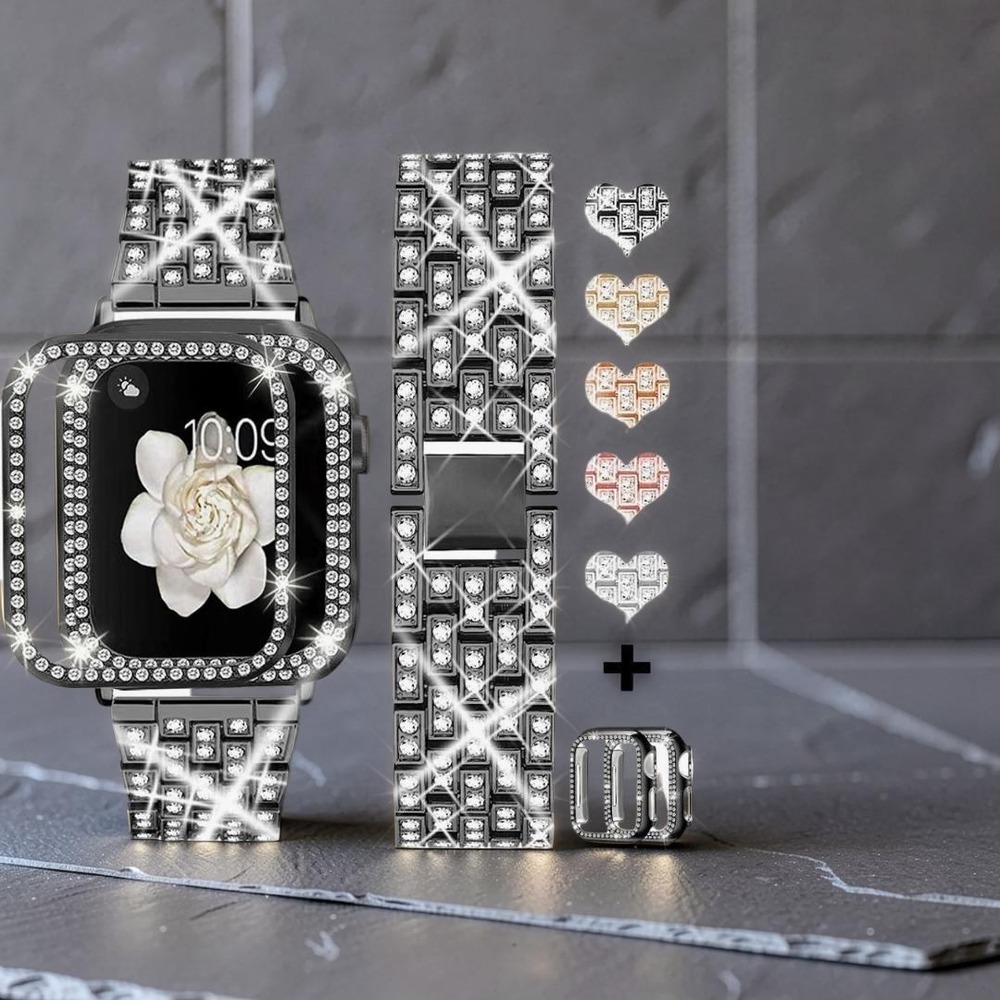 Bling Crystal Band and Bumper Case for Apple Watch Black Rhinestone Jewelry Link